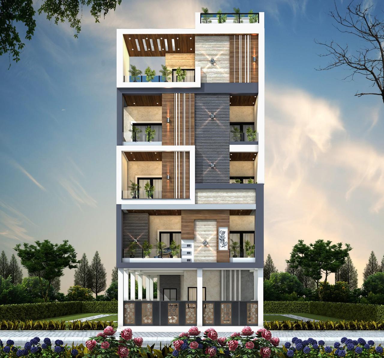 Eco-friendly 3D elevation design for sustainable homes by Green Home Builders.